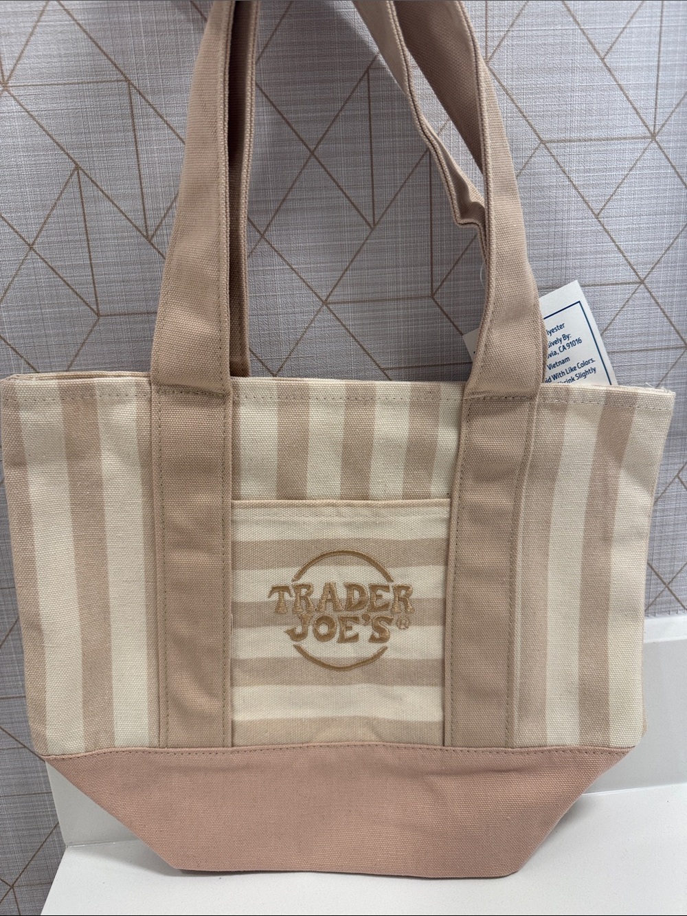 Trader Joe's Beige Striped Canvas Tote